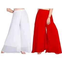 arc Pack of 2 Women Flared White, Red Georgette Trousers-picture-26