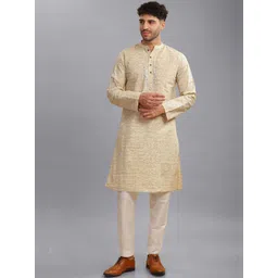 ARCHATTIRE Men Ethnic Motifs Embroidered Mandarin Collar Long Kurta-picture-18