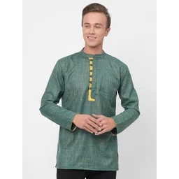 ARCHATTIRE Men Mandarin Collar Woven Design Regular Above Knee Cotton Short Kurta-picture-14