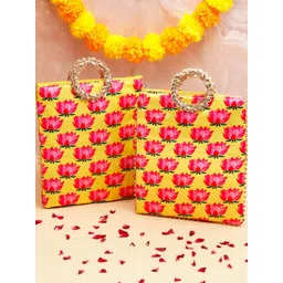 Archies Lotus Floral Printed Handheld Zip Up Fabric Bag-picture-34