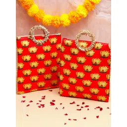 Archies Pack Of 2 Lotus Printed Ethnic Handcrafted Zip Up Fabric Bag-picture-17