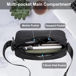 arctic hunter ah Arctic Hunter Sling Bag for Men Small Side Bag Stylish Messenger Bag for upto 8" iPad Premium Shoulder Bag for Travel Water-resistant Crossbody Bag for Office Daily Use Casual, Black image 2