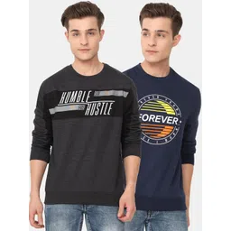 ARDEUR Men Pack Of 2 Navy Blue & Grey Printed Pure Cotton Sweatshirt-picture-30