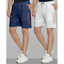 ardeur Men Pack of 2 Typographic Print Regular Fit Knit Shorts-picture-13