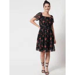ARDITA Floral Print Chiffon Fit and Flare Dress-picture-21