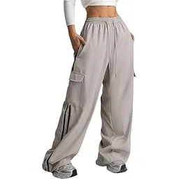 areal fashion Women's High Waist Cargo Sweatpants, Stripes, Drawstring, Wide Leg-picture-54