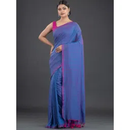 Arhi Blue Cotton Plain Saree With Unstitched Blouse-picture-41