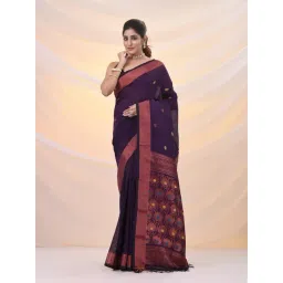 Arhi Purple Linen Woven Design Saree with Unstitched Blouse-picture-18