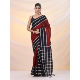 Arhi Red & Black Cotton Polyblend Woven Design Saree with Unstitched Blouse-picture-47