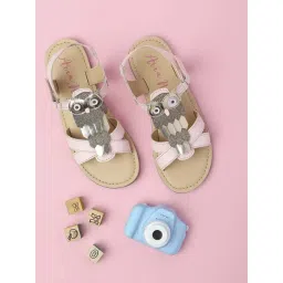 Aria Nica Kids Owl Pink & Beige Cross Strap Sandals-picture-23