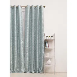 Ariana Blue & Silver-Toned Floral Room Darkening Long Door Curtain-picture-37