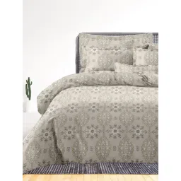 Ariana Capri Grey Cotton Geometric 400 TC King Bedsheet with 2 Pillow Covers-picture-24