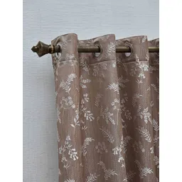 Ariana Coffee Brown & Silver-Toned Floral Room Darkening Long Door Curtain-picture-39