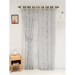 Ariana Floral Sheer  Grey Polyester 5 ft Window Curtain - Set of 1-picture-31