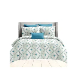 Ariana Garda Aqua Cotton Geometric 210 TC King Bedsheet with 2 Pillow Covers-picture-36