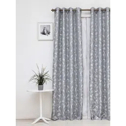 Ariana Grey & Silver-Toned Floral Room Darkening Door Curtain-picture-10