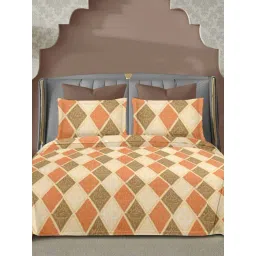 Ariana SORRENTO Orange & Brown Cotton 144 TC Double Size Bedsheet With 2 Pillow Covers-picture-20