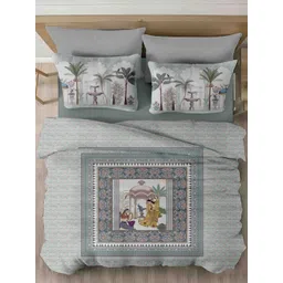 Ariana Turquoise Blue & Pink Floral 400 TC King Bedsheet with 2 Pillow Covers-picture-31