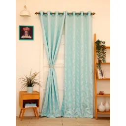 Ariana Vera FEATHER Aqua Blue Polyester 7 ft Door Curtain image 1