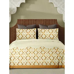 Ariana Yellow & Cream-Coloured Geometric 300 TC King Bedsheet with 2 Pillow Covers-image-21