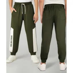 arias by lara dutta Arias 100% Cotton Knit Full Length Cut & Sew Lounge Pant With Text Print - Olive Green-picture-32
