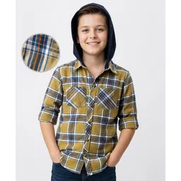 arias by lara dutta Arias 100% Cotton Woven Full Sleeves Checkered Shirt with Hood - Multicolor-picture-41