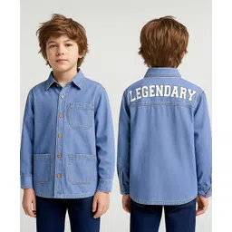 arias by lara dutta Arias 100% Cotton Woven Full Sleeves Denim Shirt With Legendary Print - Light Blue-picture-42