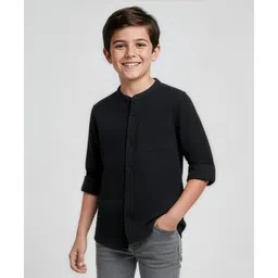 arias by lara dutta Arias 100% Cotton Woven Full Sleeves Mandarin Collar Shirt With Textured Design - Black-picture-18