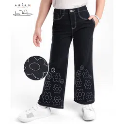 arias by lara dutta Arias Cotton Denim  Stretch Flared Jeans With Rhinestones - Black-picture-26