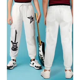 arias by lara dutta Arias Cotton Knit Full Length Lounge Pant with Guitar Print - White-picture-17