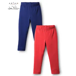 arias by lara dutta Arias Cotton Knit Full Length Solid Colour Leggings Pack Of 2 - Blue & Red-picture-15