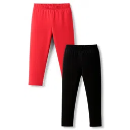 arias by lara dutta Arias Cotton Knit Full Length Solid Colour Leggings Pack Of 2 - Red & Black-picture-15