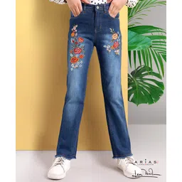 arias by lara dutta Arias Cotton Stretch Denim with Floral embroidery detail on front - Navy-picture-27