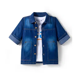 arias by lara dutta Arias Cotton Woven Full Sleeves Dark Wash Denim Shirt with T-Shirt - Blue-picture-24