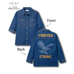 arias by lara dutta Arias Cotton Woven Full Sleeves Denim Shirt With Back Embroidery - Blue-picture-27