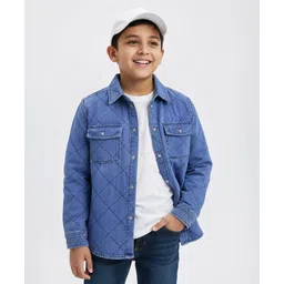 arias by lara dutta Arias Cotton Woven Full Sleeves Quilted Washed Denim Jacket with Contrast Lining - Blue-picture-15