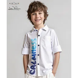 arias by lara dutta Arias Cotton Woven Full Sleeves Shirt With Digital Text & Ship Print at Front & Back - White-picture-20