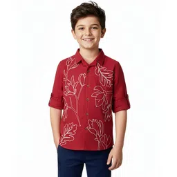 arias by lara dutta Arias Cotton Woven Full Sleeves Shirt with Floral Embroidery - Rust Orange-picture-30