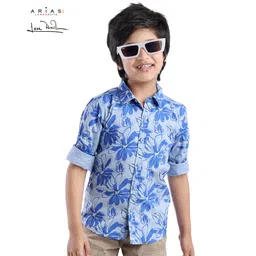 arias by lara dutta Arias Cotton Woven Full Sleeves Shirt with Floral Print - Light Blue-picture-29