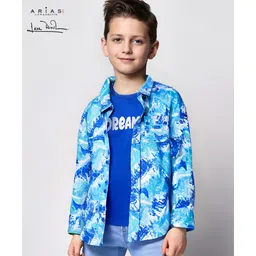 arias by lara dutta Arias Cotton Woven Full Sleeves Shirt with T-Shirt Marble & Text Print - Blue & White-picture-32