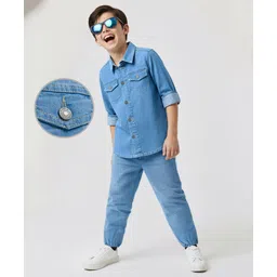 arias by lara dutta Arias Cotton Woven Full Sleeves Solid Color Shirt & Jeans Set - Blue-picture-19