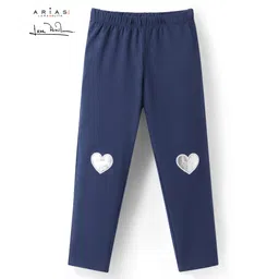 arias by lara dutta Arias Cotton Knit Full Length Leggings with Stretch & Heart Embroidery - Navy Blue image 2