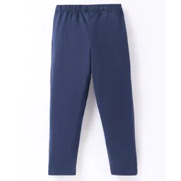 arias by lara dutta Arias Cotton Knit Full Length Leggings with Stretch & Heart Embroidery - Navy Blue image 3