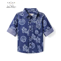 arias by lara dutta Arias Cotton Woven Full Sleeves Washed Denim Shirt with Beach Theme Print - Blue image 2