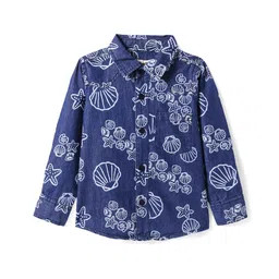 arias by lara dutta Arias Cotton Woven Full Sleeves Washed Denim Shirt with Beach Theme Print - Blue image 3