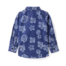 arias by lara dutta Arias Cotton Woven Full Sleeves Washed Denim Shirt with Beach Theme Print - Blue image 4