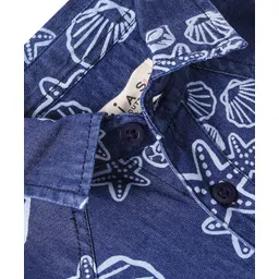 arias by lara dutta Arias Cotton Woven Full Sleeves Washed Denim Shirt with Beach Theme Print - Blue image 5