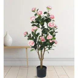 Arick Decor 37 Inch Artificial Real Touch Camellia Rose Flowers Plants With Black Pot-picture-10