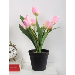 ARICK DECOR Artificial Light Pink Mini Tulip Flower Bonsai Plant with Pot-picture-38