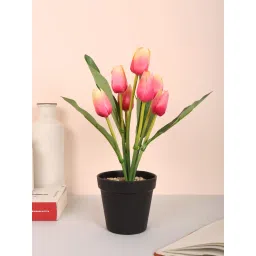 ARICK DECOR Artificial Pink Mini Tulip Flower Bonsai Plant with Pot-picture-21